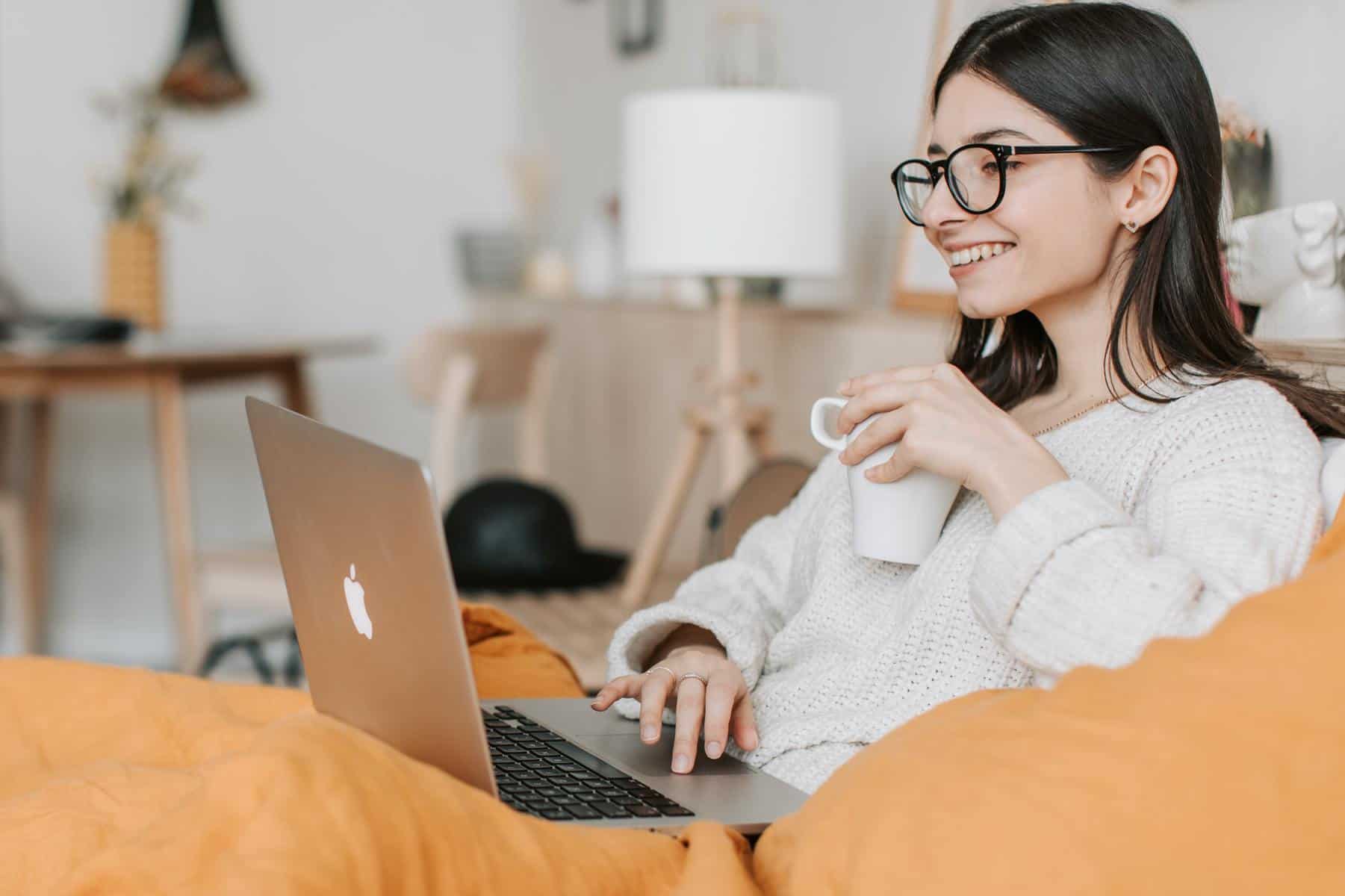 Woman browsing happily  