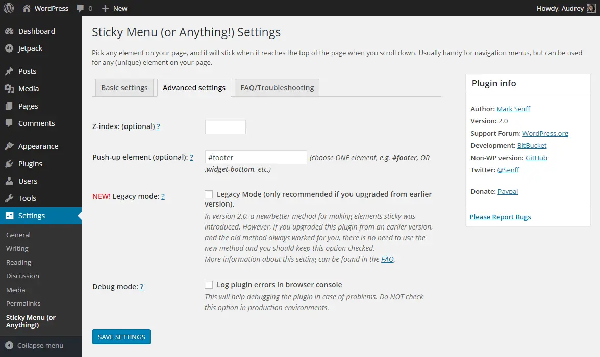 Sticky Menu, Sticky Header (or anything!) on Scroll advanced settings