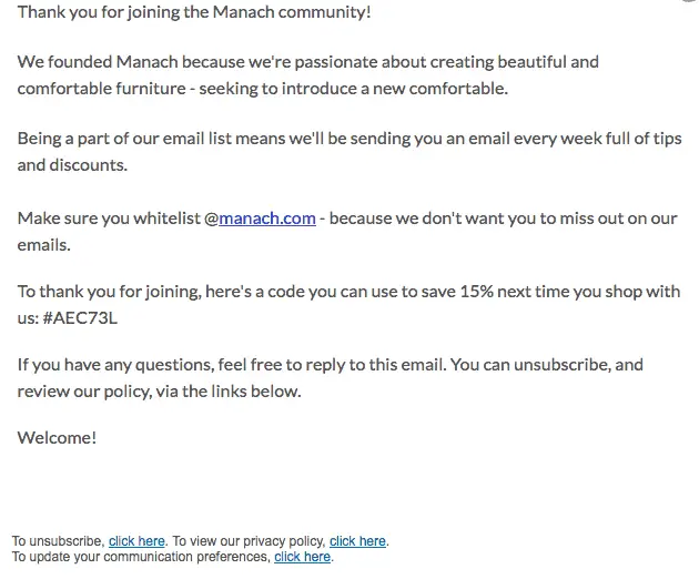 Manach welcome email